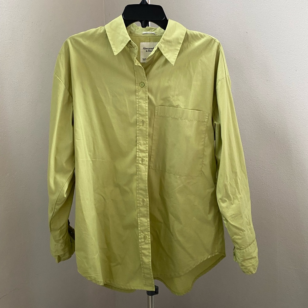 Abercrombie & Fitch Oversized Button-Down Long Sleeve Shirt Lime Green Size S